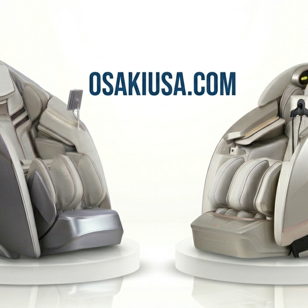 Osaki premium full body massage chair comparison banner featuring the OS-Pro 4D DuoMax SE with dual mechanism and the Platinum Sapphire 4D with Sonic Wave vibration technology.